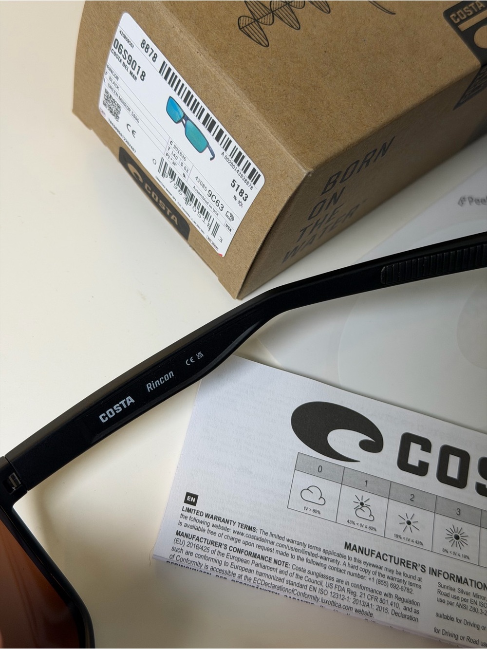 NIB Costa Del Mar Rincon Polarized Sunglasses Black Green Mirror 06S9018 NEW Men - Picture 4 of 7